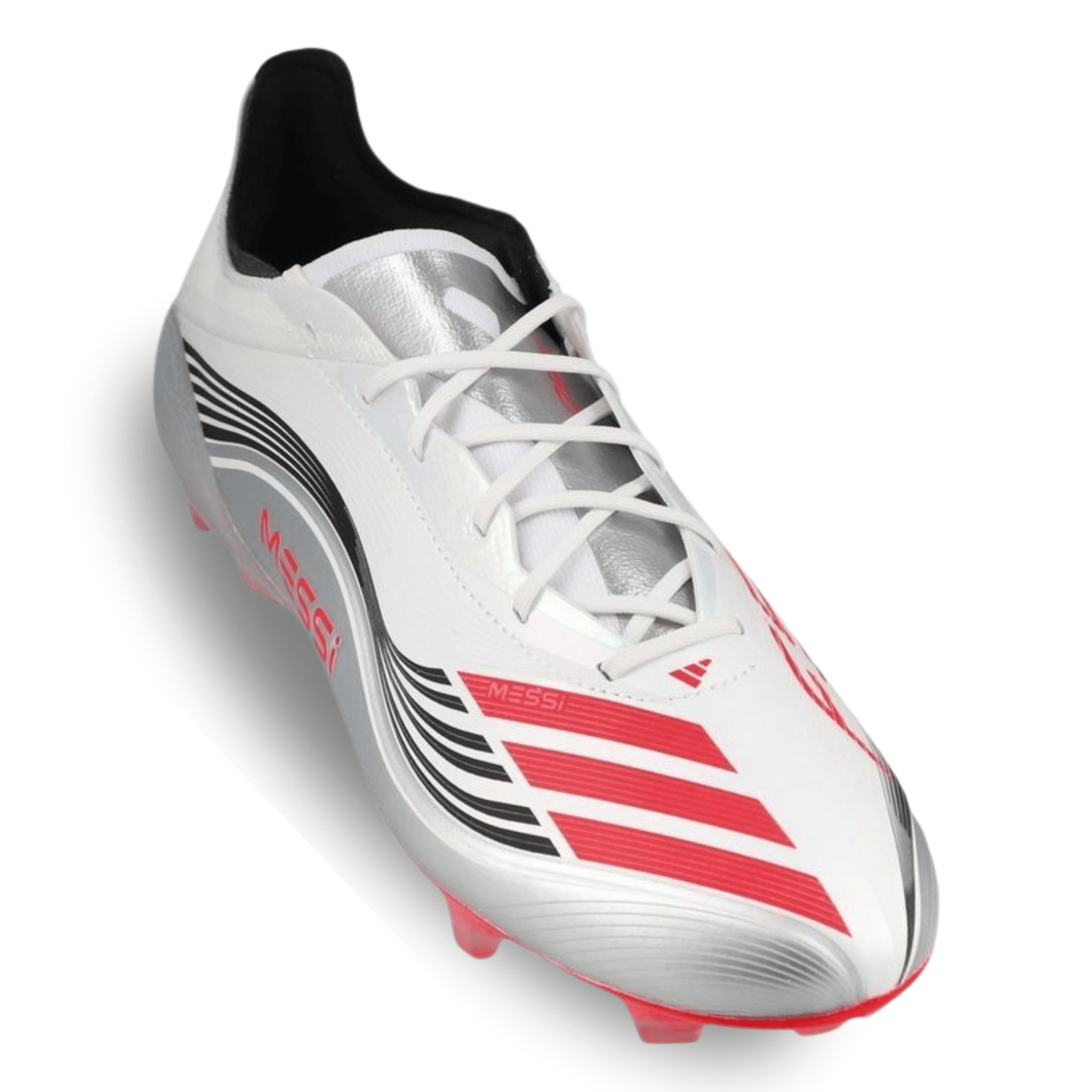 adidas F50 Messi Elite FG Soccer Cleats (White/Lucid Red/Silver Metallic) | SoccerWearhouse