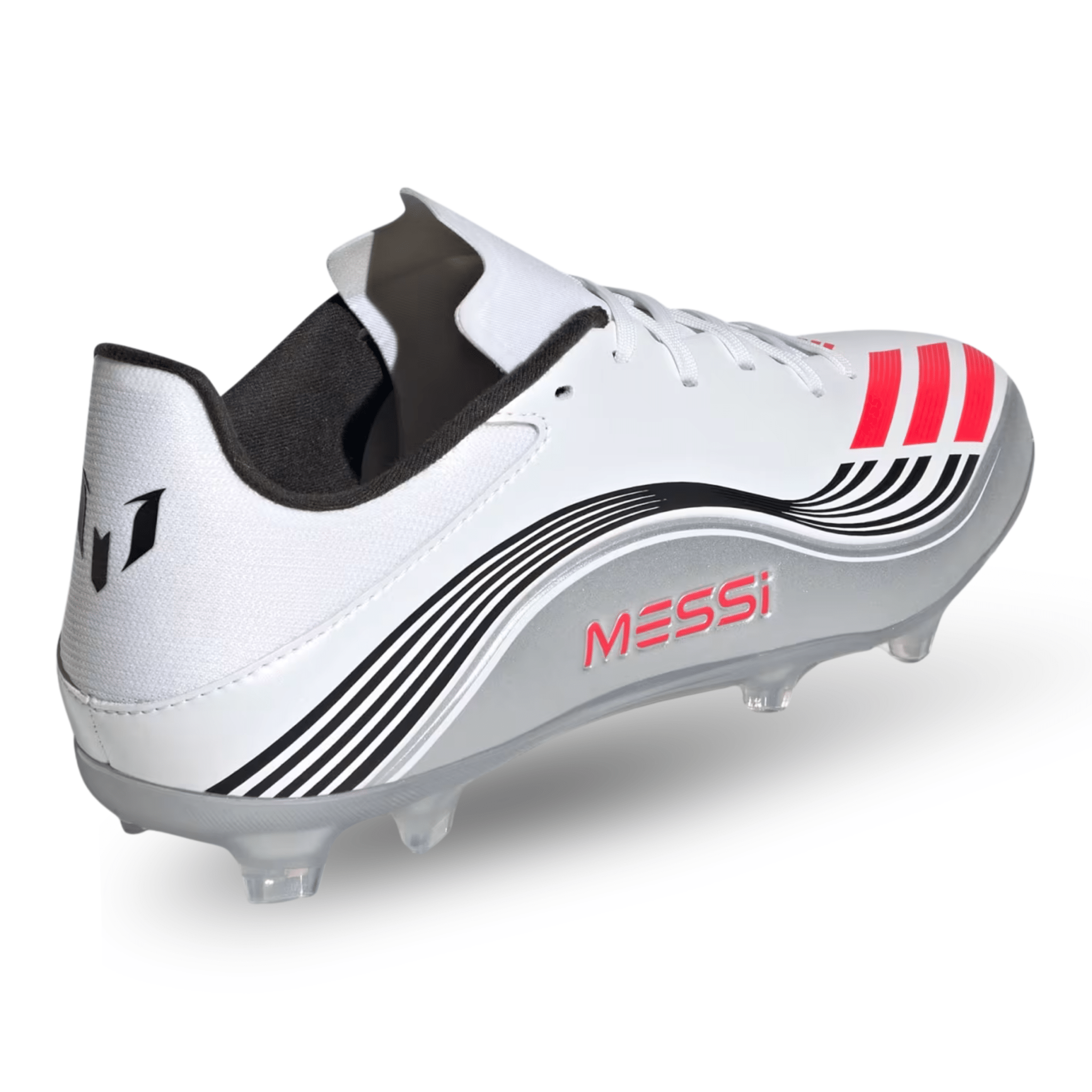 adidas F50 Messi League FG/MG Soccer Cleats (White/Lucid Red/Silver Metallic) | SoccerWearhouse