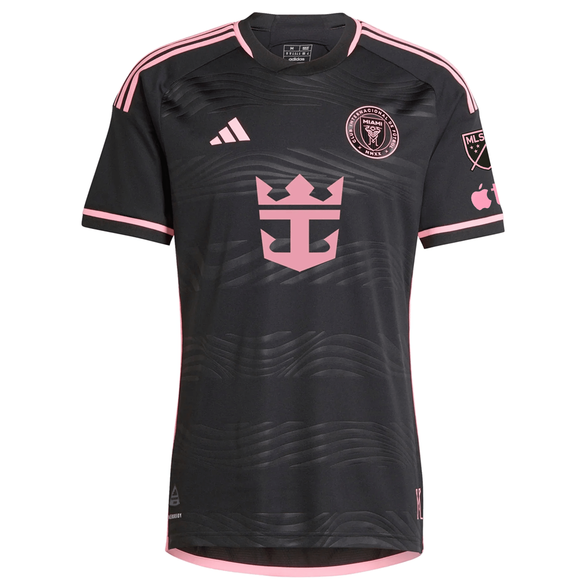 adidas Inter Miami Authentic Lionel Messi Royal Caribbean Away Jersey w/ MLS + Apple TV Patches 23/24 (Black/Bliss Pink) | SoccerWearhouse