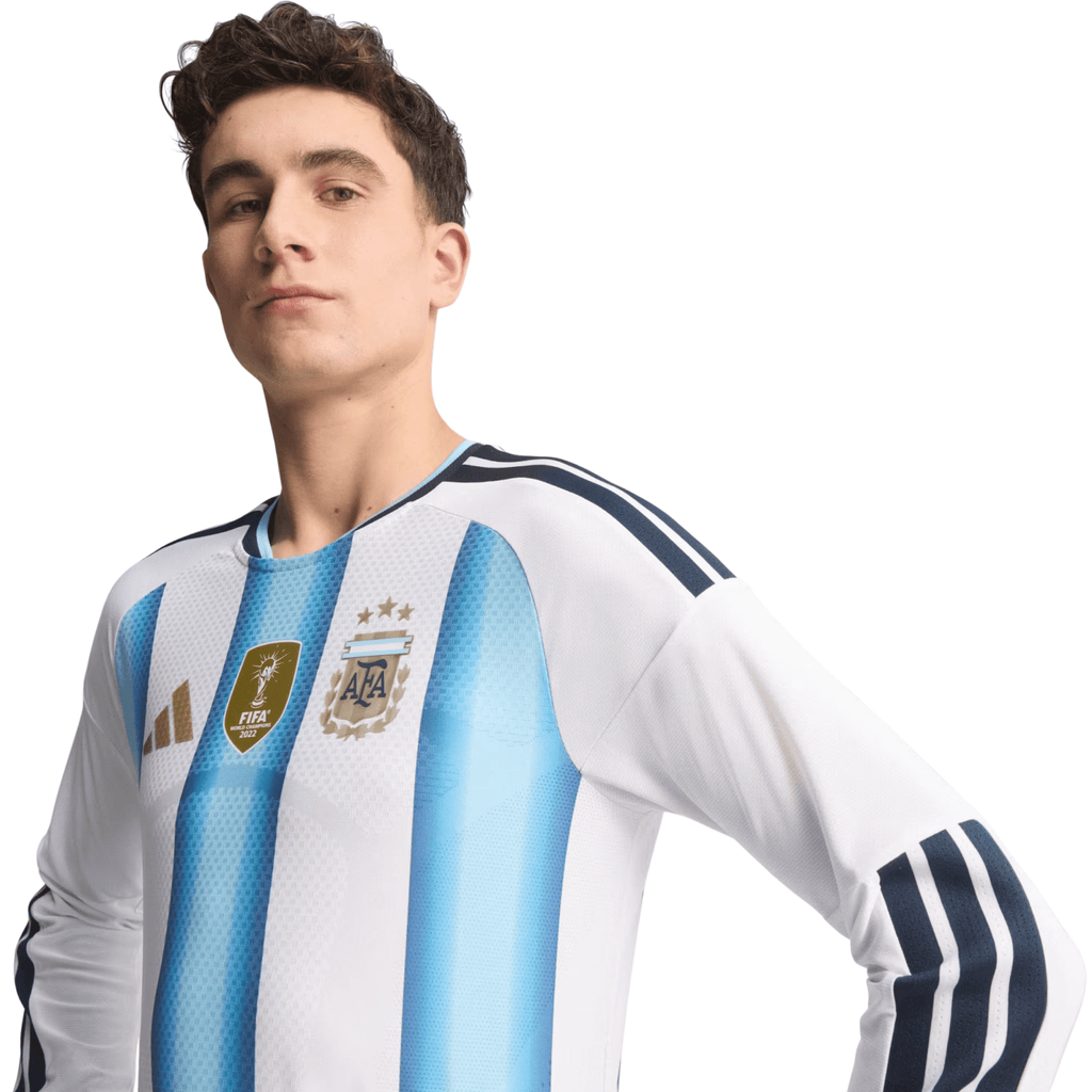 adidas Men's Argentina Long Sleeve Authentic Home Long Sleeve Jersey 2026 (White/Icey Blue/Light Blue) | SoccerWearhouse