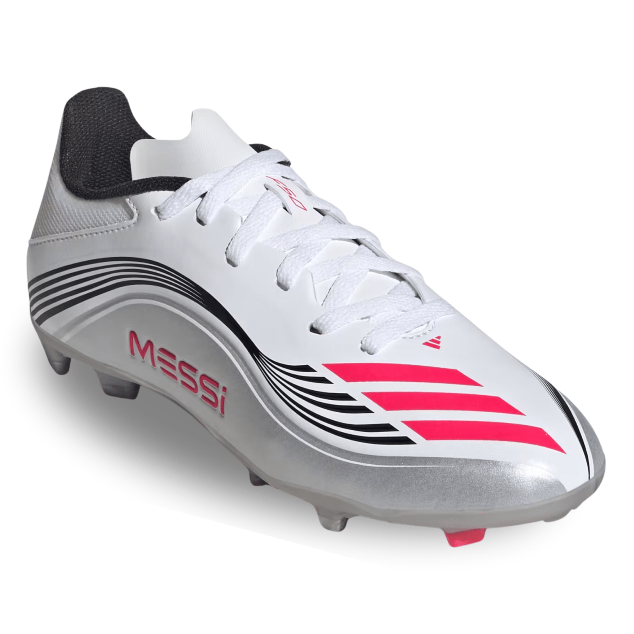 adidas Youth F50 Messi League FG/MG Junior Soccer Cleats (White/Lucid Red/Silver Metallic) | SoccerWearhouse