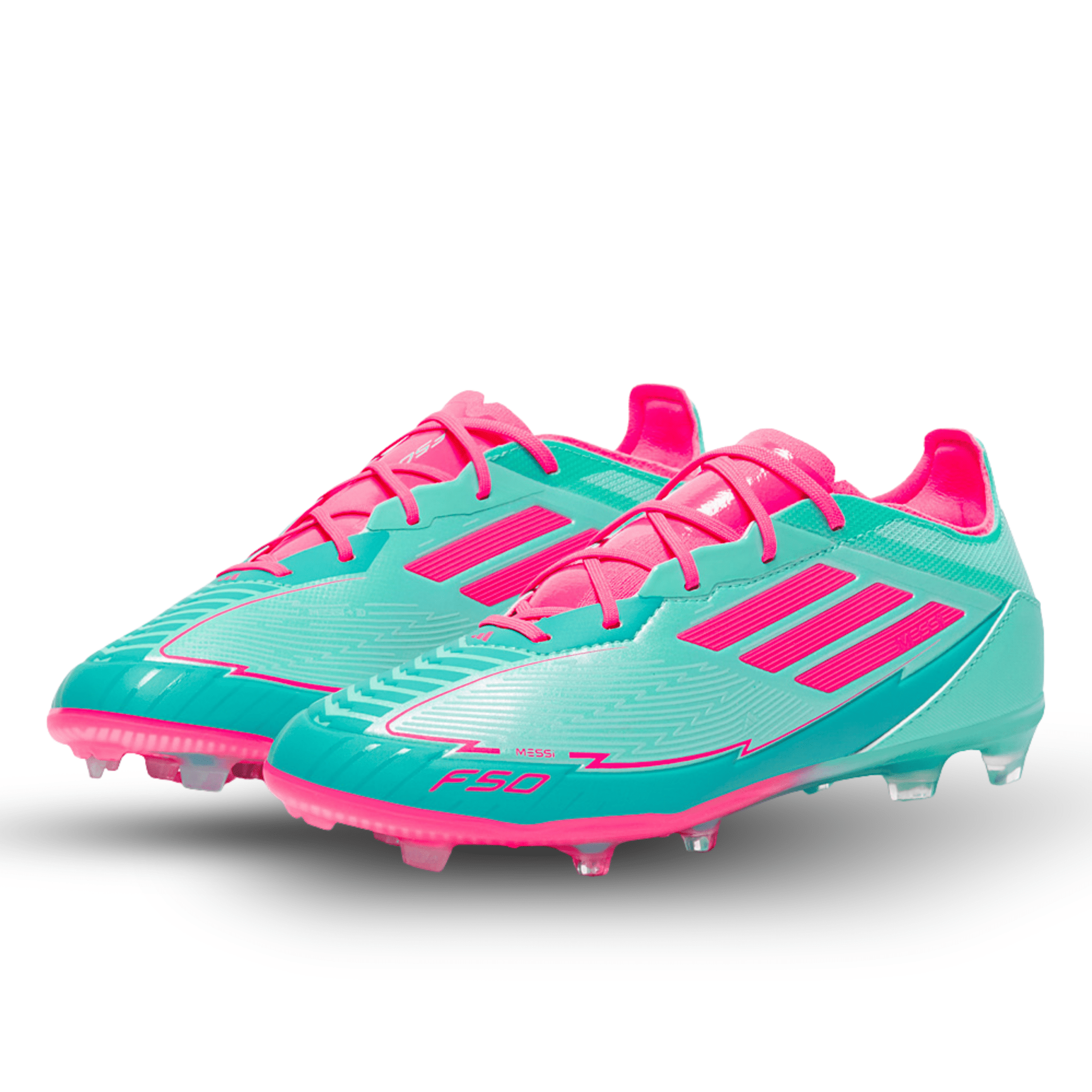 adidas Youth Jr. F50 Messi Elite Firm Ground Junior Soccer Cleats (Aqua/Lucid Pink) | SoccerWearhouse