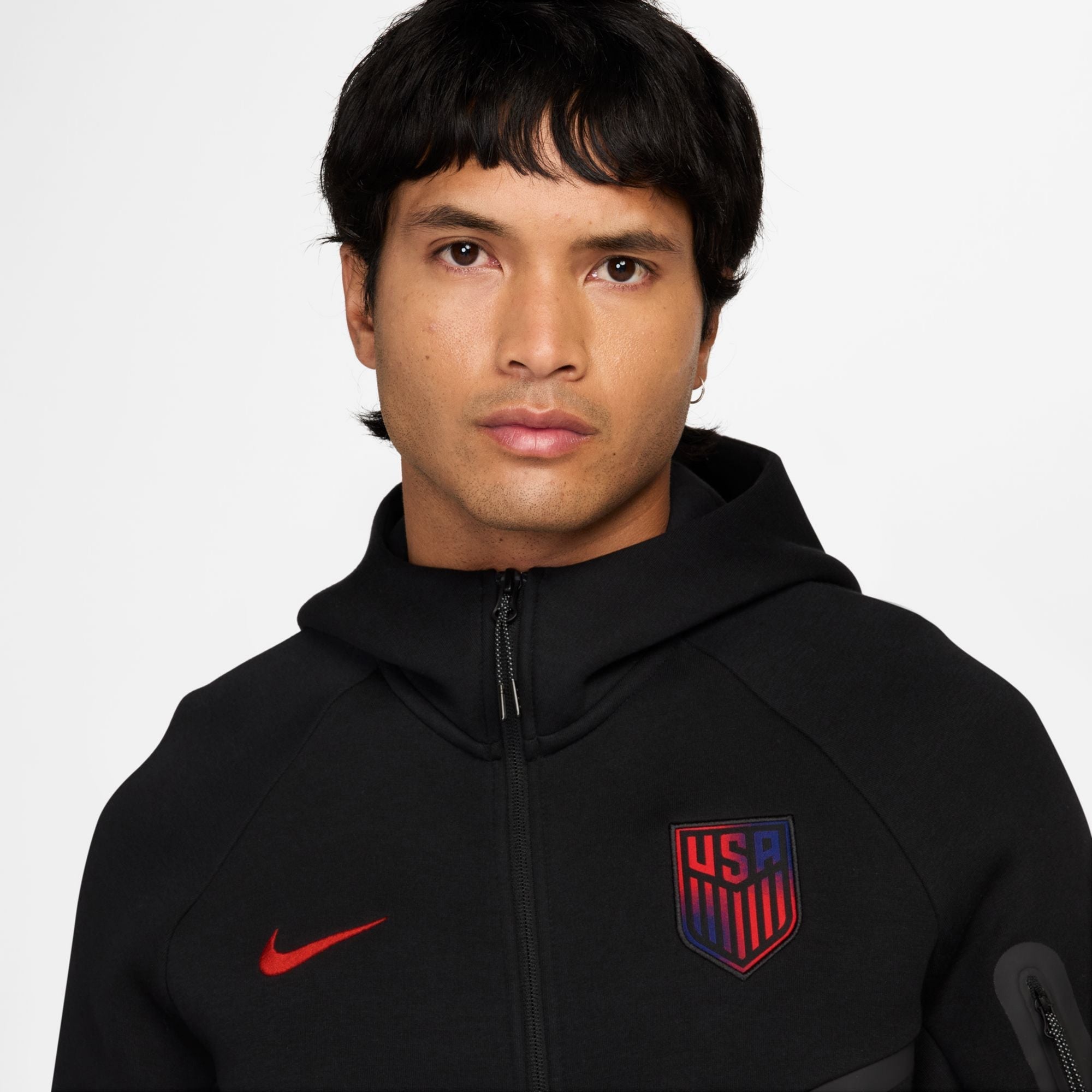 Nike Adult USMNT United States 2026 Tech Fleece Full Zip Hoodie (Black/Red) | SoccerWearhouse